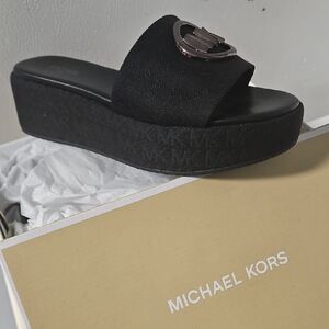 Michael Kors Black Logo Platform Slides